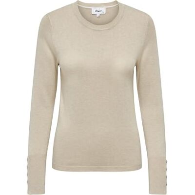 ONLY ONLJULIE LS Life Button O-Neck CC KNT, Oxford tan/detaljer: melerad, M ONLY ONLJULIE LS Life Button O-Neck CC KNT, Oxford tan/detaljer: melerad, M