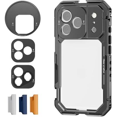 NEEWER Telefonbur kompatibel med iPhone 17 Pro, snabbfrigörande videorigg stabiliseringstillbehör med 67 mm filterring, 17 mm bakplatta, T-monteringsadapter, 4 x kamerakontrolllock, PA143 (svart) NEEWER Telefonbur kompatibel med iPhone 17 Pro, snabbfrigörande videorigg stabiliseringstillbehör med 67 mm filterring, 17 mm bakplatta, T-monteringsadapter, 4 x kamerakontrolllock, PA143 (svart)