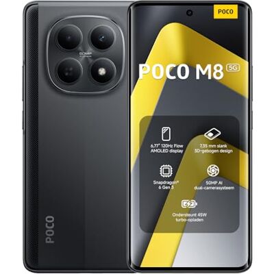 XIAOMI POCO M8, Smartphone 8+256 GB, 6,77 tum 120 Hz FIoW AMOLED-skärm, Snapdragon 6 Gen 3, 50 MP AI dubbelkamerasystem, 7,35 mm Sleek 3D-böjd design, svart, garanti 2 år, laddare ingår inte XIAOMI POCO M8, Smartphone 8+256 GB, 6,77 tum 120 Hz FIoW AMOLED-skärm, Snapdragon 6 Gen 3, 50 MP AI dubbelkamerasystem, 7,35 mm Sleek 3D-böjd design, svart, garanti 2 år, laddare ingår inte