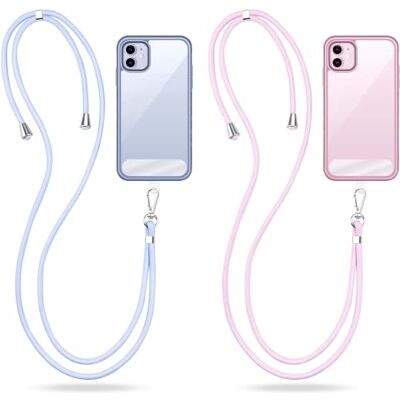 GlasFlength Mobiltelefonsnöre med 2 lappar, halsrem, universell mobiltelefon, avtagbart, halsband, kompatibelt med de flesta smartphones (lila rosa + ljusblå) GlasFlength Mobiltelefonsnöre med 2 lappar, halsrem, universell mobiltelefon, avtagbart, halsband, kompatibelt med de flesta smartphones (lila rosa + ljusblå)