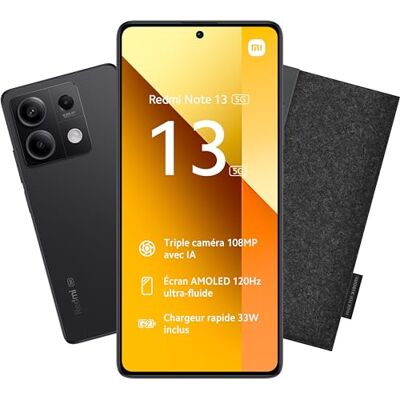 XIAOMI Bundle REDMI Note 13 5G 8/256 + mörkgrått fodral, 6,67 tum skärm, upplåst smartphone, 5000 mAh batteri, 256 GB ROM-minne, 8 GB RAM, Android 13, grafit svart XIAOMI Bundle REDMI Note 13 5G 8/256 + mörkgrått fodral, 6,67 tum skärm, upplåst smartphone, 5000 mAh batteri, 256 GB ROM-minne, 8 GB RAM, Android 13, grafit svart