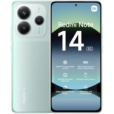 XIAOMI Redmi Note 14 5G Smartphone, 8+256 GB, grönt, 108 MP AI-kamerasystem, 5110mAh batteri, 120 Hz ögonvårdsdisplay, AI-funktioner (laddare ingår inte) XIAOMI Redmi Note 14 5G Smartphone, 8+256 GB, grönt, 108 MP AI-kamerasystem, 5110mAh batteri, 120 Hz ögonvårdsdisplay, AI-funktioner (laddare ingår inte)