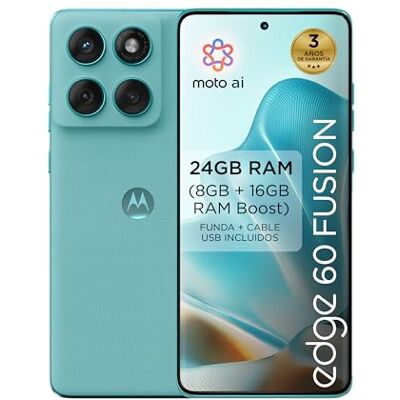 Motorola Edge 60 Fusion 24 GB (8 GB + 16 GB RAM Boost)/256 GB Amazonite, Spanien – Quad Curve-design – Sony LYTIA-kamera på 50 MP – ljus skärm med Super HD-upplösning (1220p) och 4 500 nit. 5 100 mAh Motorola Edge 60 Fusion 24 GB (8 GB + 16 GB RAM Boost)/256 GB Amazonite, Spanien – Quad Curve-design – Sony LYTIA-kamera på 50 MP – ljus skärm med Super HD-upplösning (1220p) och 4 500 nit. 5 100 mAh