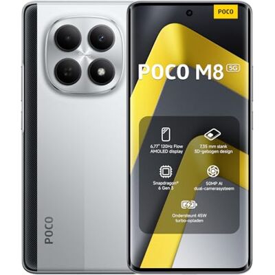 XIAOMI POCO M8, Smartphone 8+256 GB, 6,77 tum 120 Hz FIoW AMOLED-skärm, Snapdragon 6 Gen 3, 50 MP AI dubbelkamerasystem, 7,35 mm Sleek 3D-böjd design, silver, garanti 2 år, laddare ingår inte XIAOMI POCO M8, Smartphone 8+256 GB, 6,77 tum 120 Hz FIoW AMOLED-skärm, Snapdragon 6 Gen 3, 50 MP AI dubbelkamerasystem, 7,35 mm Sleek 3D-böjd design, silver, garanti 2 år, laddare ingår inte