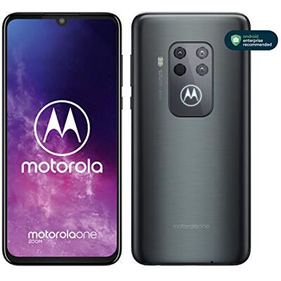 Motorola one zoom med Alexa handsfree smartphone (6,4 tum FHD+display, kamerasystem; 128 GB/4 GB, Android 9 Pie, Dual-SIM-smarttelefon) grå-metalliskt + headset + skydd Motorola one zoom med Alexa handsfree smartphone (6,4 tum FHD+display, kamerasystem; 128 GB/4 GB, Android 9 Pie, Dual-SIM-smarttelefon) grå-metalliskt + headset + skydd