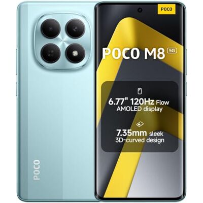 XIAOMI POCO M8, Smartphone 8+512 GB, 6,77 tum 120 Hz FIoW AMOLED-skärm, Snapdragon 6 Gen 3, 50 MP AI dubbelkamerasystem, 7,35 mm Sleek 3D-böjd design, grön, garanti 2 år, laddare ingår inte XIAOMI POCO M8, Smartphone 8+512 GB, 6,77 tum 120 Hz FIoW AMOLED-skärm, Snapdragon 6 Gen 3, 50 MP AI dubbelkamerasystem, 7,35 mm Sleek 3D-böjd design, grön, garanti 2 år, laddare ingår inte