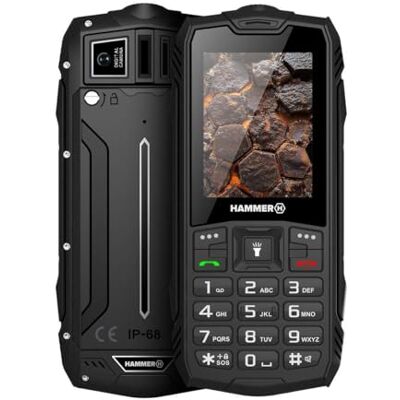 Hammer H Rock LTE robust telefon olåst, 3 000 mAh batteri, 64 GB, 2,4 tums IPS-skärm, stora knappar, SOS-knapp, ficklampa, FM-radio, Bluetooth, USB-C, Dual SIM, IP68/MIL-STD-810H, svart Hammer H Rock LTE robust telefon olåst, 3 000 mAh batteri, 64 GB, 2,4 tums IPS-skärm, stora knappar, SOS-knapp, ficklampa, FM-radio, Bluetooth, USB-C, Dual SIM, IP68/MIL-STD-810H, svart