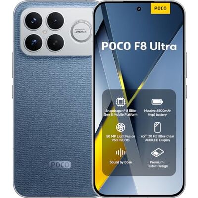 XIAOMI POCO F8 Ultra, Smartphone 12 + 256 GB, 6,9 tum 120 Hz AMOLED-skärm, 50 MP ljusfusion 950 med OIS, ljud av Bose, 6 500 mAh (typ) batteri, jeansblå, laddare ingår inte XIAOMI POCO F8 Ultra, Smartphone 12 + 256 GB, 6,9 tum 120 Hz AMOLED-skärm, 50 MP ljusfusion 950 med OIS, ljud av Bose, 6 500 mAh (typ) batteri, jeansblå, laddare ingår inte
