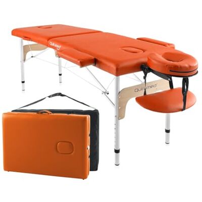 QUIRUMED Easy aluminium fällbart massagebord, orange färg, 180 x 60 cm, konstläder, bärbar, lätt avtagbart huvud, ansiktshål, justerbar höjd, upp till 120 kg QUIRUMED Easy aluminium fällbart massagebord, orange färg, 180 x 60 cm, konstläder, bärbar, lätt avtagbart huvud, ansiktshål, justerbar höjd, upp till 120 kg