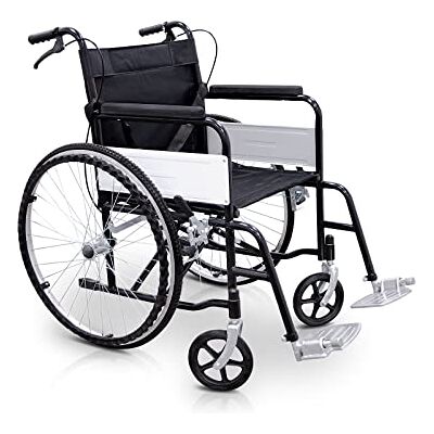 QUIRUMED Hopfällbar rullstol, BASIC-modell, Stål, Avtagbara fotstöd, Säkerhetsbälte, Säte 46 cm, För äldre, För funktionshindrade, Upp till 120 kg QUIRUMED Hopfällbar rullstol, BASIC-modell, Stål, Avtagbara fotstöd, Säkerhetsbälte, Säte 46 cm, För äldre, För funktionshindrade, Upp till 120 kg