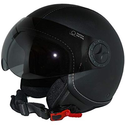 protectWEAR Jet hjälm motorcykelhjälm H710 med syntetiskt läderfodral i pilotdesign, svart, storlek L protectWEAR Jet hjälm motorcykelhjälm H710 med syntetiskt läderfodral i pilotdesign, svart, storlek L