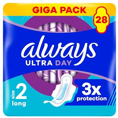 Always Alltid Ultra Day sanitetsbindor lång (storlek 2) med vingar 28 stycken, superabsorberande och ultratunn, för mensen Always Alltid Ultra Day sanitetsbindor lång (storlek 2) med vingar 28 stycken, superabsorberande och ultratunn, för mensen