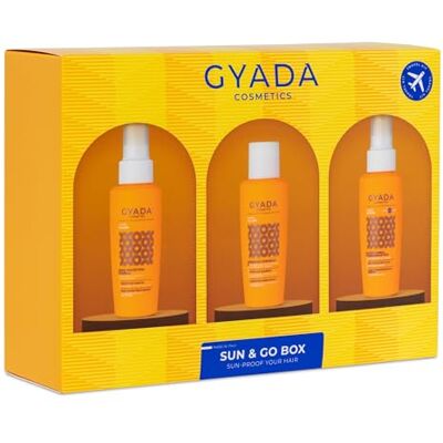 GYADA COSMETICS , SUN & GO BOX Set bestående av schampo, sololja och värmeskyddande vätska SPF10, solskydd, klor, vind och saltlösning, med vegetabiliskt protein, 3 x 100 ml GYADA COSMETICS , SUN & GO BOX Set bestående av schampo, sololja och värmeskyddande vätska SPF10, solskydd, klor, vind och saltlösning, med vegetabiliskt protein, 3 x 100 ml