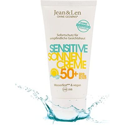 Jean & Len Solkräm Med Spf 50+ För Känslig Hud, Vattenfast, Veganskt Utan Silikoner, Nanopartiklar, Oktokrylen, Mikroplaster, Doft- Och Färgämnen, I Resestorlek På 50 Ml Jean & Len Solkräm Med Spf 50+ För Känslig Hud, Vattenfast, Veganskt Utan Silikoner, Nanopartiklar, Oktokrylen, Mikroplaster, Doft- Och Färgämnen, I Resestorlek På 50 Ml