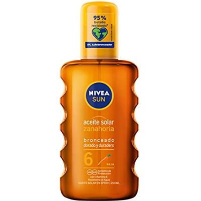 Nivea Sun Sololja morot i FP6 Spray (1 x 200 ml), för långvarig gyllene solbränna, vattentät spray solskyddsmedel, lågt solskydd Nivea Sun Sololja morot i FP6 Spray (1 x 200 ml), för långvarig gyllene solbränna, vattentät spray solskyddsmedel, lågt solskydd