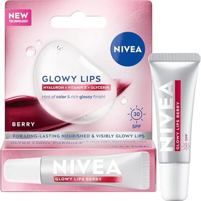 NIVEA Glowy Lips Balm Berry – läppbalsam med hyaluronsyra och SPF 30, vitamin E, glycerin 10 ml NIVEA Glowy Lips Balm Berry – läppbalsam med hyaluronsyra och SPF 30, vitamin E, glycerin 10 ml