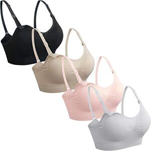 GXXGE 4-pack amnings-BH för amning moderskap BH push-up siden sömlös graviditet braletteunderkläder, 4 st (svart beige grå rosa), M GXXGE 4-pack amnings-BH för amning moderskap BH push-up siden sömlös graviditet braletteunderkläder, 4 st (svart beige grå rosa), M
