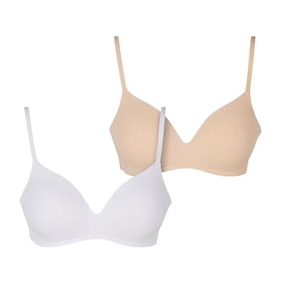 Urban Classics Dam BH Basic vadderad BH 2-pack, vadderad BH med justerbara remmar, sömlös, 2-pack, Vit + nude, 85B Urban Classics Dam BH Basic vadderad BH 2-pack, vadderad BH med justerbara remmar, sömlös, 2-pack, Vit + nude, 85B