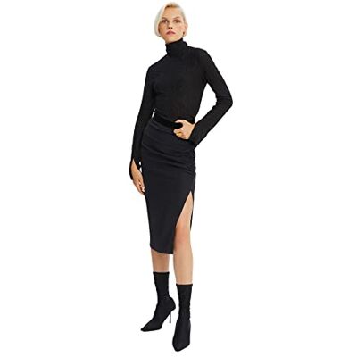 Trendyol Kvinna midi bodycon pennkjol vävd kjol, svart, 38 Trendyol Kvinna midi bodycon pennkjol vävd kjol, svart, 38