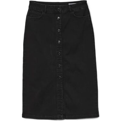 VERO MODA Vmnatty 7/8 knapp kjol DNM Mix Noos, Svart denim, L VERO MODA Vmnatty 7/8 knapp kjol DNM Mix Noos, Svart denim, L