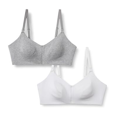 Amazon Essentials kvinnors bomullströja support amningsbehå, paket med 2, Grå ljung/vit, 70A Amazon Essentials kvinnors bomullströja support amningsbehå, paket med 2, Grå ljung/vit, 70A