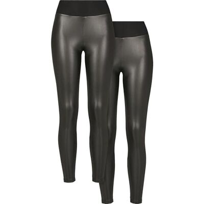 Urban Classics Damleggings dam konstläder hög midja leggings 2-pack svart S, Svart + svart, S Urban Classics Damleggings dam konstläder hög midja leggings 2-pack svart S, Svart + svart, S