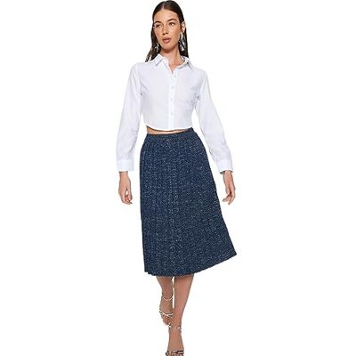 Trendyol FeMan Bodycon normal passform stickad kjol, marinblå, M, marinblå, M Trendyol FeMan Bodycon normal passform stickad kjol, marinblå, M, marinblå, M