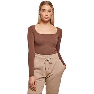 Urban Classics Dam dam ekologisk långärmad body t-shirt, bark, S Urban Classics Dam dam ekologisk långärmad body t-shirt, bark, S