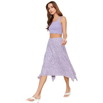 Trendyol Asymmetrisk stickad kjol för kvinnor, lila, medium Trendyol Asymmetrisk stickad kjol för kvinnor, lila, medium