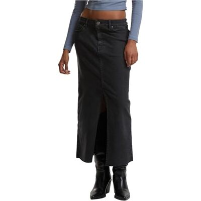 Urban Classics Damkjol dam hög slit denimkjol, lång denimkjol med hög slits, maxikjol, för kvinnor, normal passform, Svart tvättad, 31 Urban Classics Damkjol dam hög slit denimkjol, lång denimkjol med hög slits, maxikjol, för kvinnor, normal passform, Svart tvättad, 31