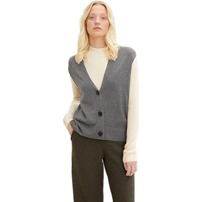 TOM TAILOR Damer Cardigan med färgblock 1034050, 30922 Mid Tone Grey Melange, L TOM TAILOR Damer Cardigan med färgblock 1034050, 30922 Mid Tone Grey Melange, L