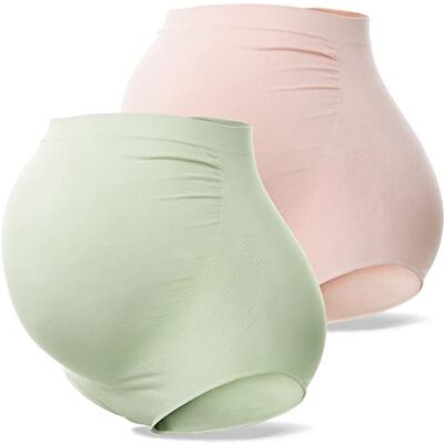 SUNNYBUY Kvinnor moderskap hög midja underkläder graviditet sömlösa mjuka hipster trosor över bula, 1grön 1skin – 2-pack, XL SUNNYBUY Kvinnor moderskap hög midja underkläder graviditet sömlösa mjuka hipster trosor över bula, 1grön 1skin – 2-pack, XL
