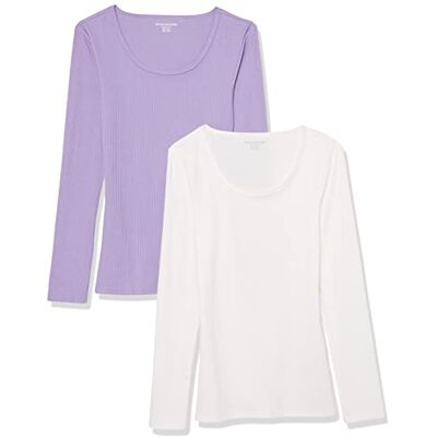 Amazon Essentials kvinnors Slim-Fit Rib Scoop Neck Rib tröja (finns i plusstorlek), paket med 2, lila/vit, Small Amazon Essentials kvinnors Slim-Fit Rib Scoop Neck Rib tröja (finns i plusstorlek), paket med 2, lila/vit, Small