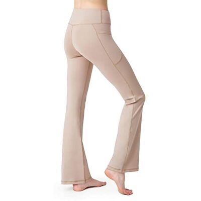 LOS OJOS dam bootcut yogabyxor – hög midja träning bootleg yogaleggings med magkontroll, Beige, M LOS OJOS dam bootcut yogabyxor – hög midja träning bootleg yogaleggings med magkontroll, Beige, M