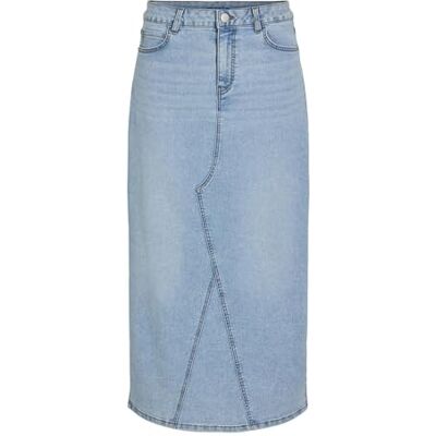 Vila Vinus Hw Midi denim kjol/Pb för kvinnor, Ljusblå denim, M Vila Vinus Hw Midi denim kjol/Pb för kvinnor, Ljusblå denim, M