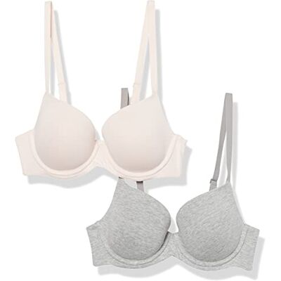 Amazon Essentials heltäckande bomulls-BH, 2-pack, grå ljung/pärla, 32A Amazon Essentials heltäckande bomulls-BH, 2-pack, grå ljung/pärla, 32A