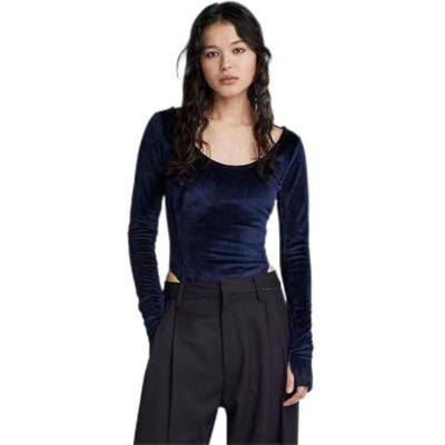 G-STAR RAW Damer Deep Scoop Slim Body Långärmad Toppar, Blå (Warm Sartho D23789-d422-c423), M G-STAR RAW Damer Deep Scoop Slim Body Långärmad Toppar, Blå (Warm Sartho D23789-d422-c423), M