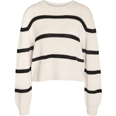 NOISY MAY NMMAYSA L/S randig O-hals stickad NOOS, Eggnog/ränder: svart, M NOISY MAY NMMAYSA L/S randig O-hals stickad NOOS, Eggnog/ränder: svart, M