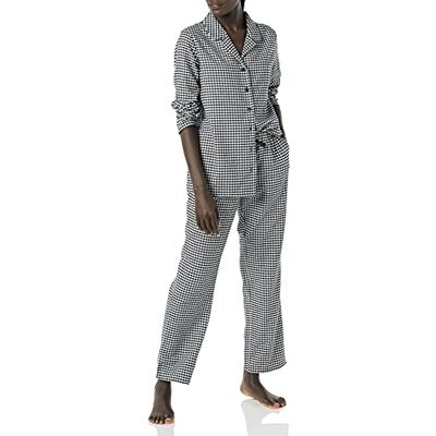 Amazon Essentials Dam flanell långärmad knapp fram skjorta och byxa pyjamasset, svart vit gingham, X-Small Amazon Essentials Dam flanell långärmad knapp fram skjorta och byxa pyjamasset, svart vit gingham, X-Small