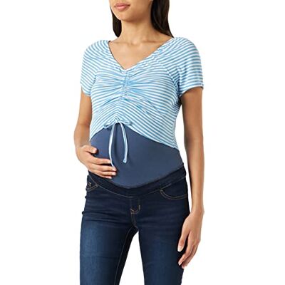 MAMALICIOUS Mlgisele Ss JRS Crop Top T-shirt för kvinnor, Snövit/ränder: azure blå, L MAMALICIOUS Mlgisele Ss JRS Crop Top T-shirt för kvinnor, Snövit/ränder: azure blå, L