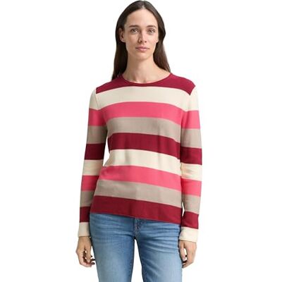 TOM TAILOR Stickad damtröja med rund hals, 39987 – Röd blockremsa, 3XL TOM TAILOR Stickad damtröja med rund hals, 39987 – Röd blockremsa, 3XL