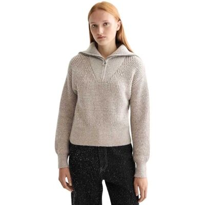 Scotch & Soda damtröja med halvt blixtlås, Tannin Melange U293, L Scotch & Soda damtröja med halvt blixtlås, Tannin Melange U293, L