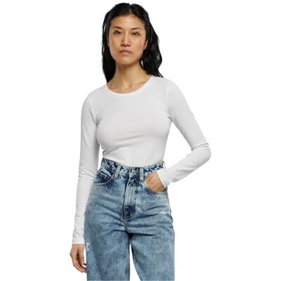Urban Classics dam stretch jersey långärmad body t-shirt, Vit, 3XL Urban Classics dam stretch jersey långärmad body t-shirt, Vit, 3XL