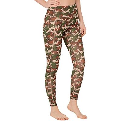 LOS OJOS Camo-leggings dam – hög midja magkontroll, kamouflageträningsleggings för kvinnor, kastanj brun, XL LOS OJOS Camo-leggings dam – hög midja magkontroll, kamouflageträningsleggings för kvinnor, kastanj brun, XL