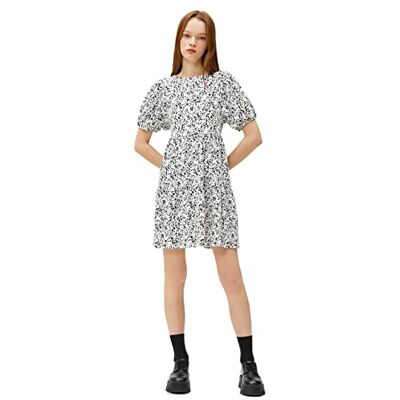 Koton Dam rund hals voluminös mönstrad puffärm miniklänning, Ecru Design (0d1), M Koton Dam rund hals voluminös mönstrad puffärm miniklänning, Ecru Design (0d1), M