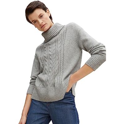 TOM TAILOR Damer Polotröja med flätmönster 1034048, 30282 Concrete Grey Melange, 3XL TOM TAILOR Damer Polotröja med flätmönster 1034048, 30282 Concrete Grey Melange, 3XL