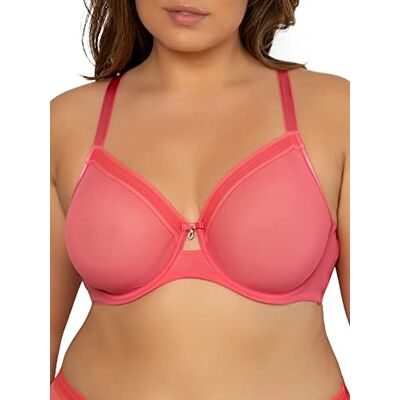Curvy Couture Dam Sheer Mesh Full täckning ofodrad bygel, sexig stödjande plusstorlek, genomskinlig behåar, Sol kyssad korall, 95C Curvy Couture Dam Sheer Mesh Full täckning ofodrad bygel, sexig stödjande plusstorlek, genomskinlig behåar, Sol kyssad korall, 95C