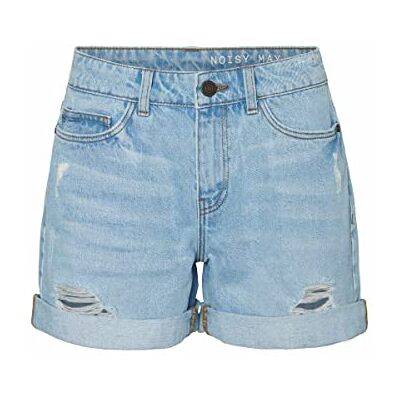 NOISY MAY Jeansshorts för kvinnor med sprickor och nedvikt fåll, Ljusblå, M NOISY MAY Jeansshorts för kvinnor med sprickor och nedvikt fåll, Ljusblå, M