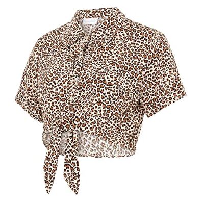 MAMALICIOUS Kvinnors MLMARILYN S/S vävd skuren skjorta knotop, varm sand/AOP: djurtryck med svart, XL MAMALICIOUS Kvinnors MLMARILYN S/S vävd skuren skjorta knotop, varm sand/AOP: djurtryck med svart, XL
