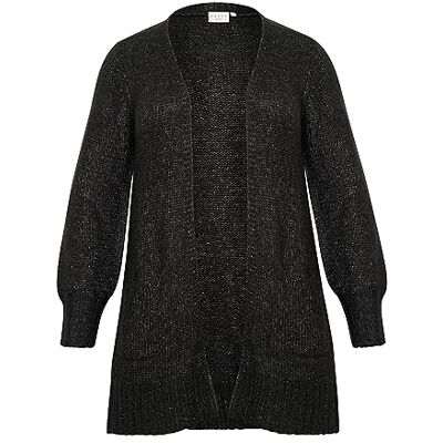 Kaffe Curve Plus-size dam öppen kofta lång ärm vanlig passform fickor, Svart melange Kaffe Curve Plus-size dam öppen kofta lång ärm vanlig passform fickor, Svart melange